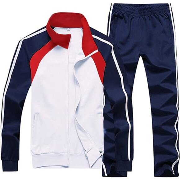 Athletic Running Tracksuit Set Casual Full Zip Jogging Sweat Suit